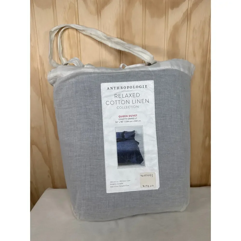 Anthropologie Relaxed Cotton Linen Queen Duvet - Dark Blue